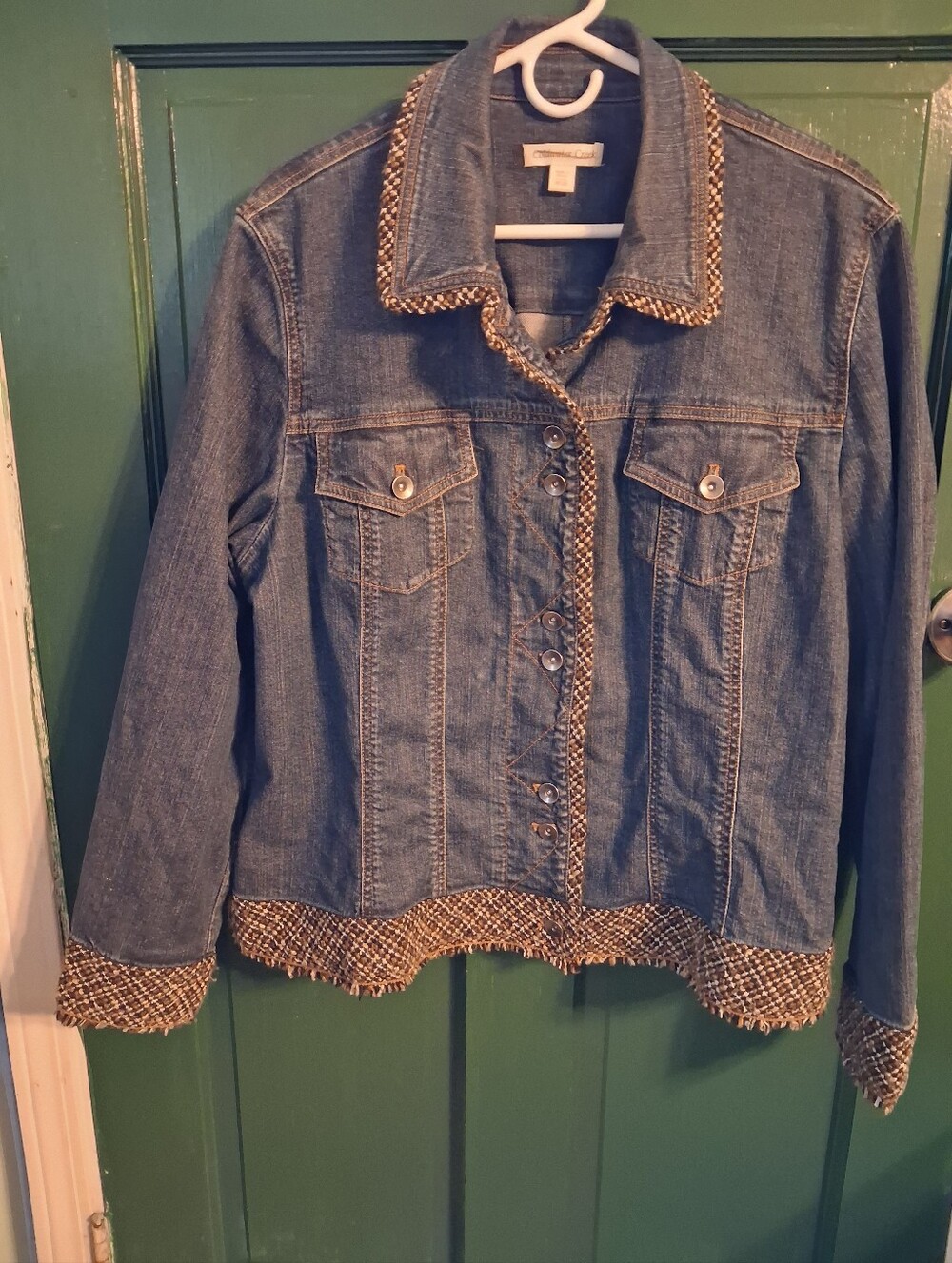 Clearwater Creek Denim Jacket with Tweed Trim - Blue 20W